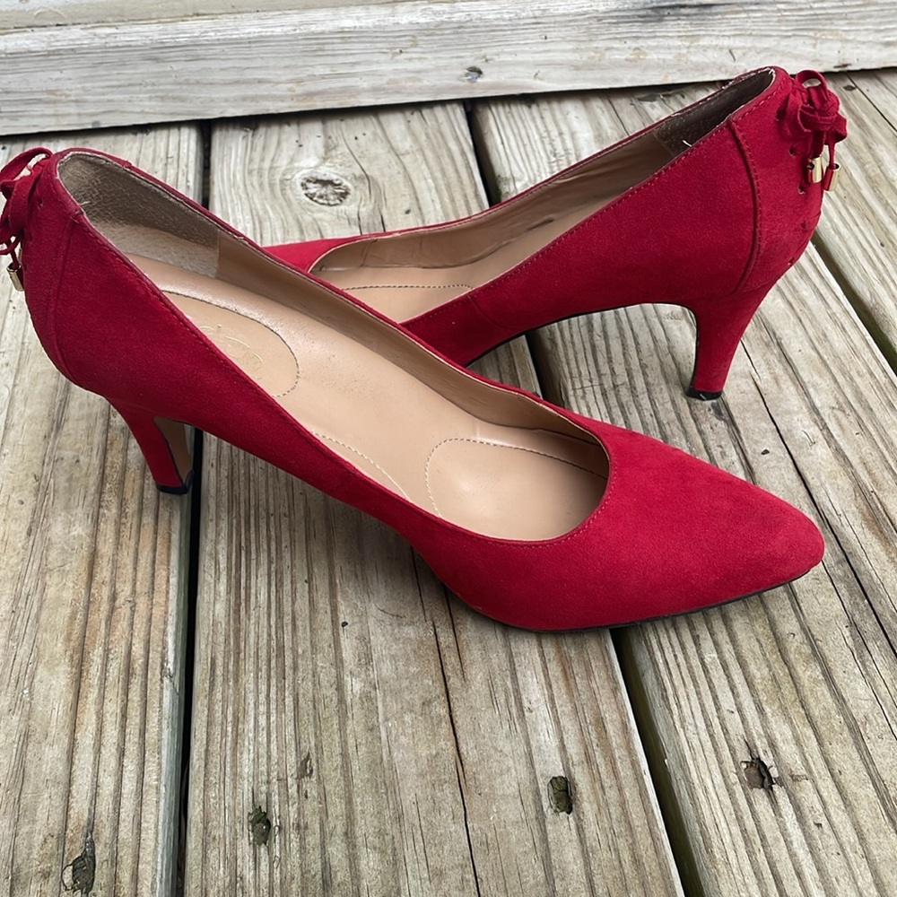 Coach and Four Red Louise Faux Suede Pumps /Heels Size 8.5